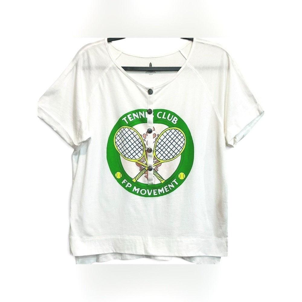 Free People FP Movement Inhale Henley Tennis Pickleball Graphic Tee Shirt XS‎